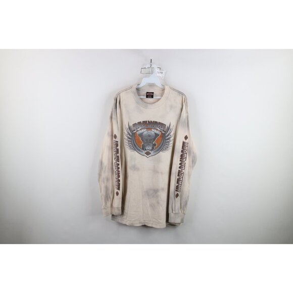 Vtg Y2K Harley Davidson Mens L Acid Wash Tribal Eagle Long Sleeve T-Shirt Cotton